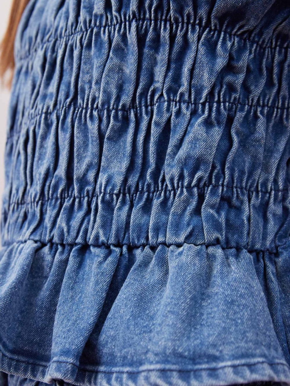 Reclaimed Vintage Blue Denim Puff-Sleeve Shirred Top - Picture 11 of 13